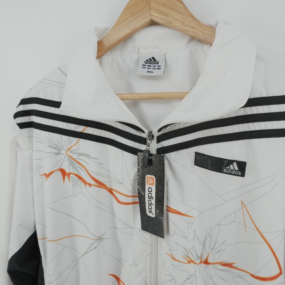 VTG Adidas Track Jacket Mens 3XL White Black Orange Graphic Zip Up Windbreaker